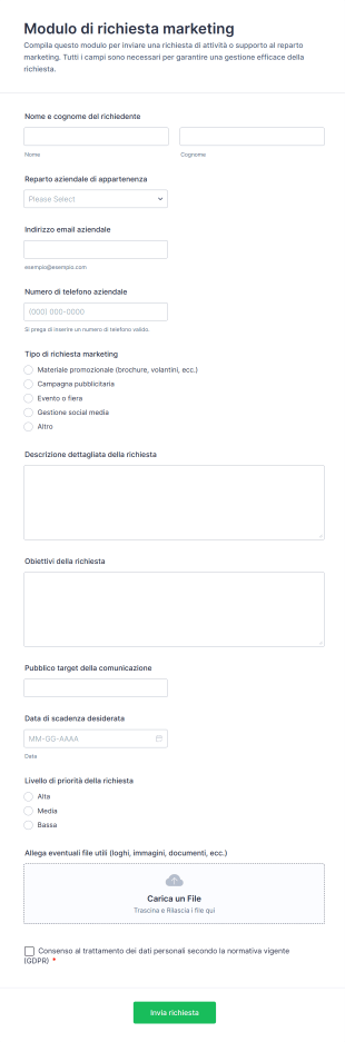 Modulo Di Richiesta Marketing