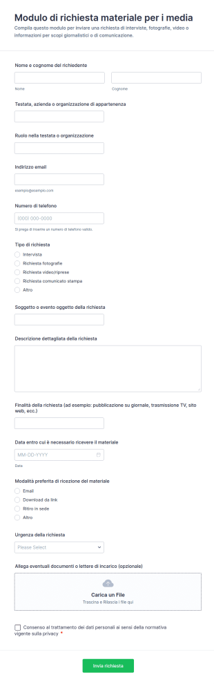 Modulo Di Richiesta Materiale Per I Media