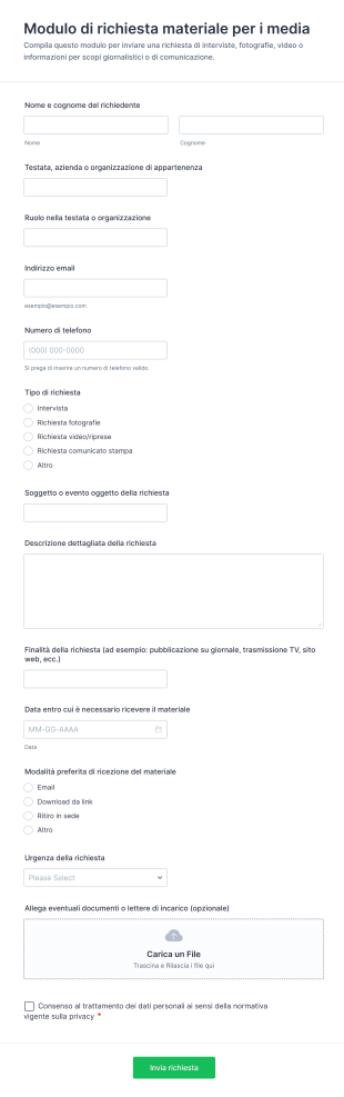 Modulo Di Richiesta Materiale Per I Media