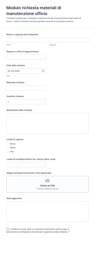 Modulo Di Richiesta Materiali Di Manutenzione Ufficio