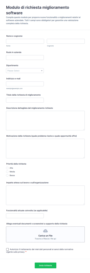 Modulo Di Richiesta Miglioramento Software