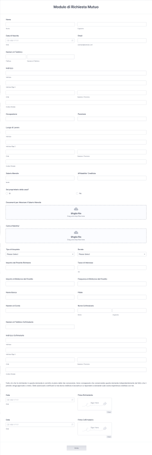 Modulo Di Richiesta Mutuo Form Template
