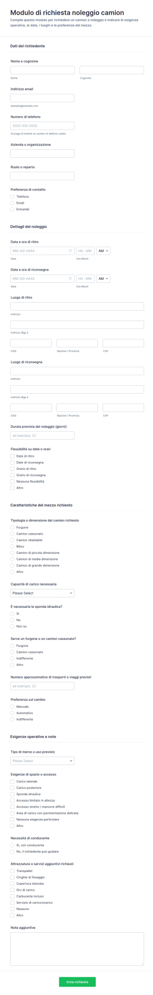 Modulo Di Richiesta Noleggio Camion 🚚