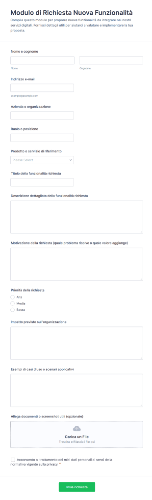 Modulo Di Richiesta Nuova Funzionalità | Jotform
