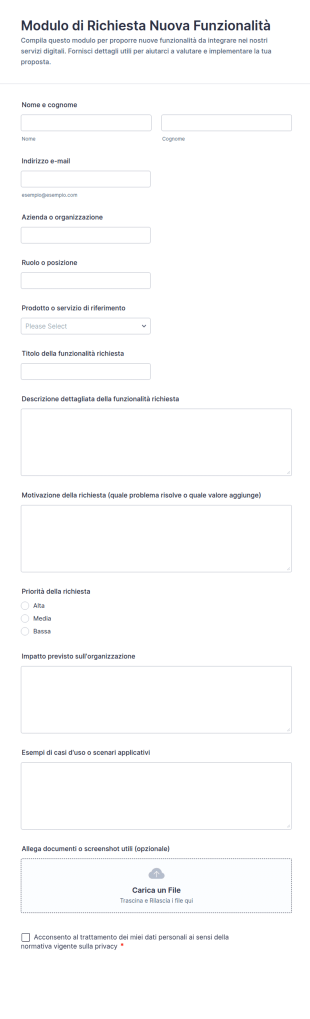 Modulo Di Richiesta Nuova Funzionalità