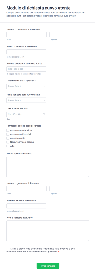 Modulo Di Richiesta Nuovo Utente