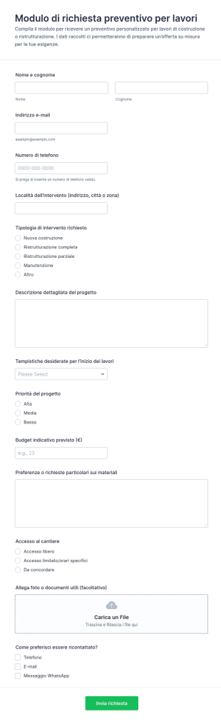 Modulo Di Richiesta Offerta Per Appaltatori