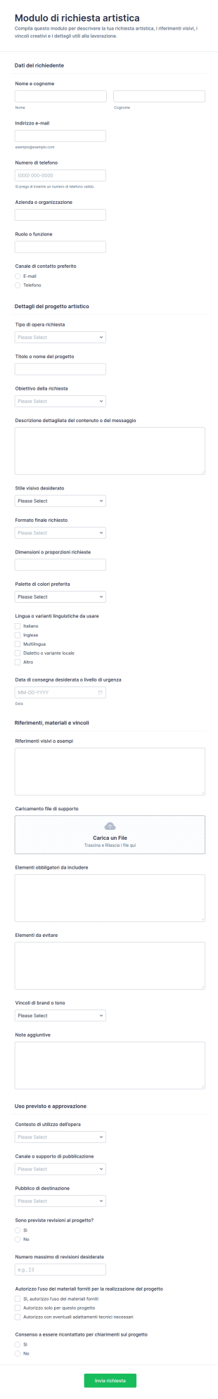 Modulo Di Richiesta Per Elementi Grafici Personalizzati