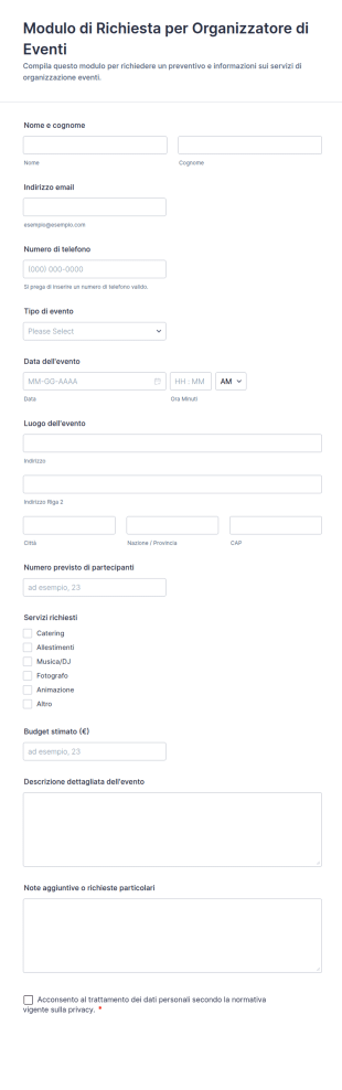 Modulo Di Richiesta Organizzazione Eventi 🎉✨