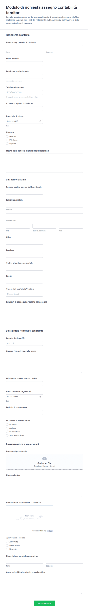 Modulo Di Richiesta Pagamento Fatture