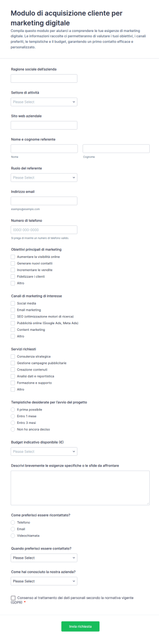Modulo Di Richiesta Per Clienti Di Marketing Digitale