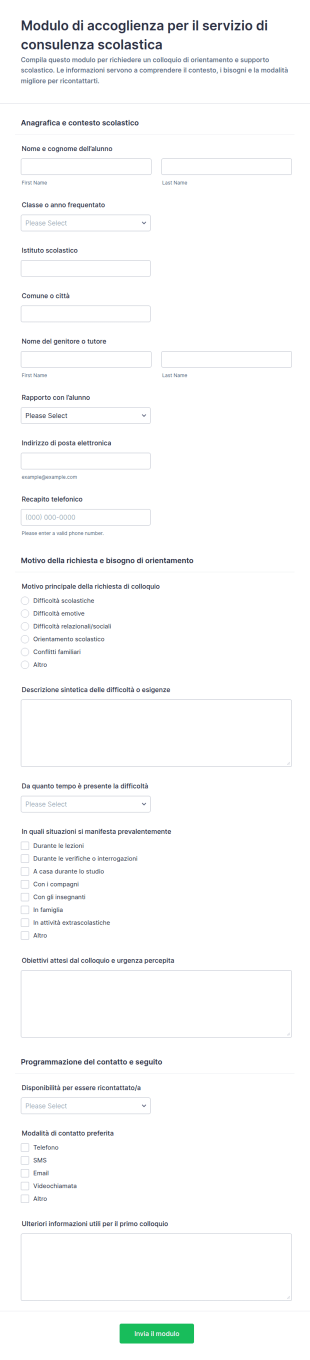 Modulo Di Richiesta Per Il Counseling Scolastico
