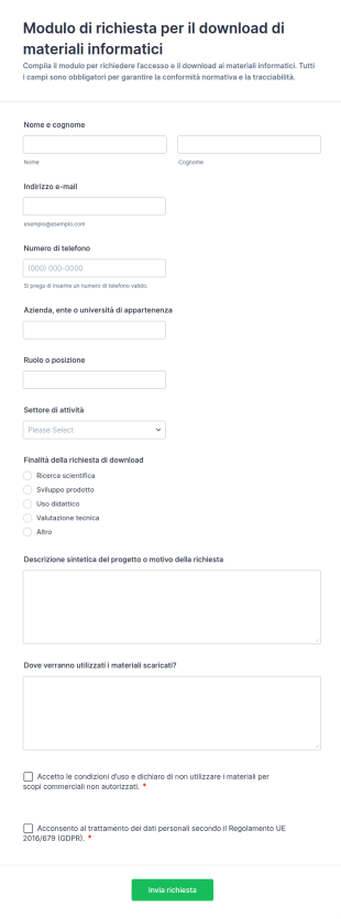 Modulo Di Richiesta Per Il Download Di Materiali Informatici