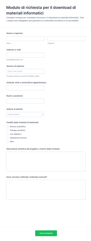 Modulo Di Richiesta Per Il Download Di Materiali Informatici