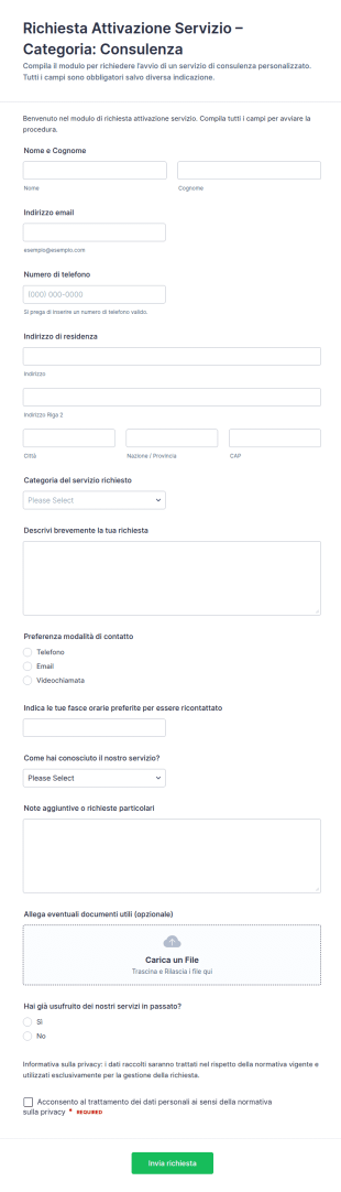 Modulo Di Richiesta Per Servizi