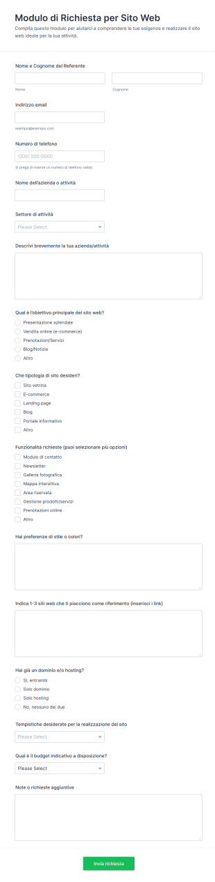 Modulo Di Richiesta Per Sito Web