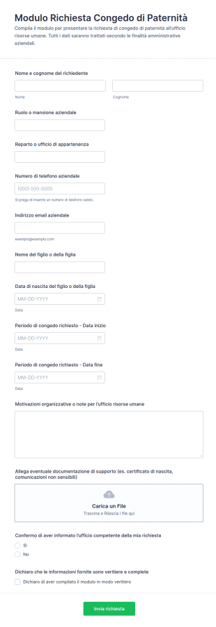 Modulo Di Richiesta Permesso Di Paternità