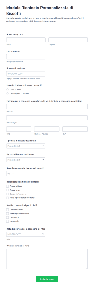 Modulo Di Richiesta Personalizzata Dei Cookie