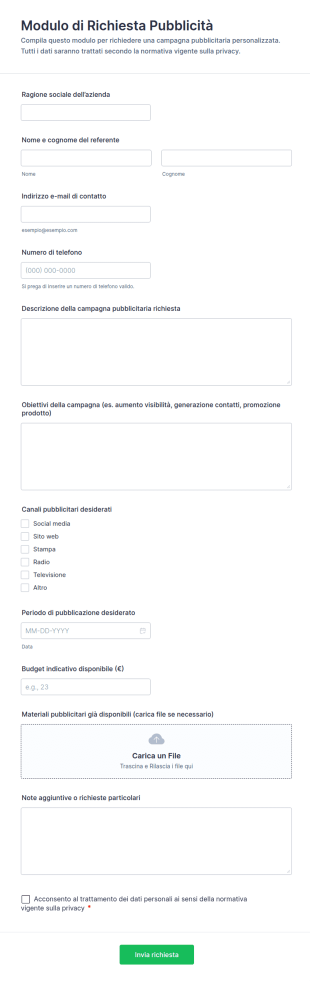 Modulo Di Richiesta Pubblicità