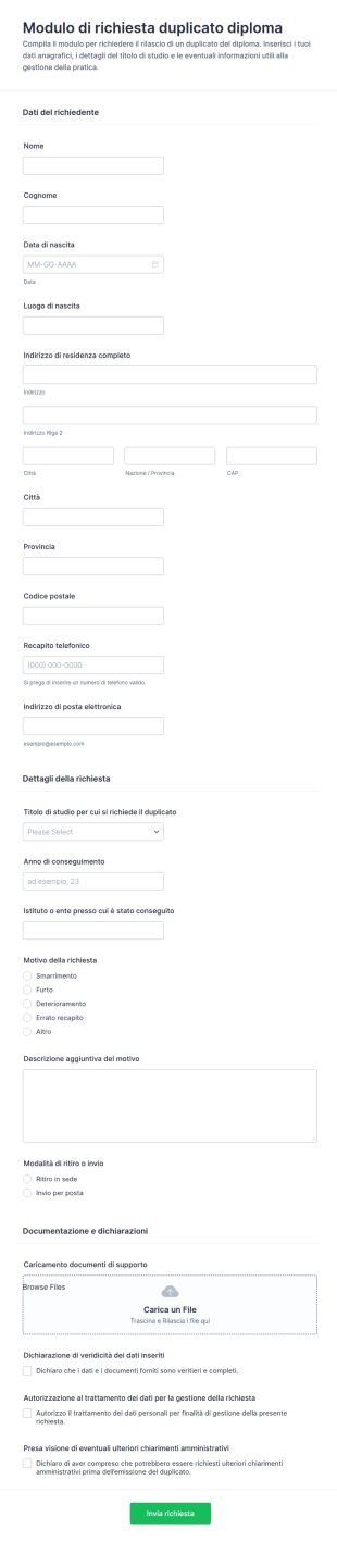 Modulo Di Richiesta Rilascio Diploma Sostitutivo