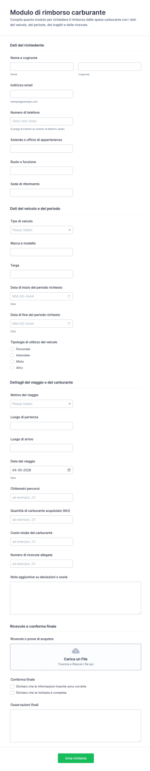 Modulo Di Richiesta Rimborso Carburante