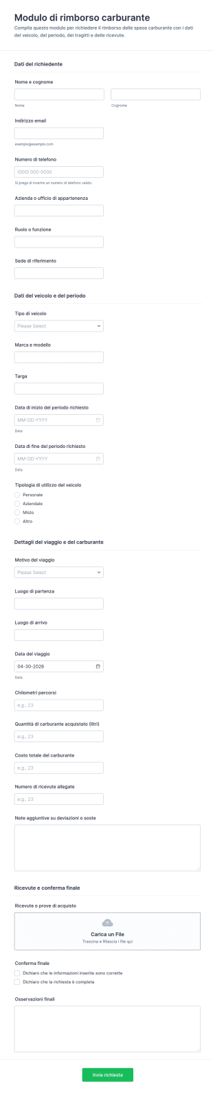 Modulo Di Richiesta Rimborso Carburante