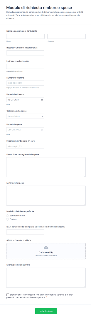 Modulo Di Richiesta Rimborso Spese