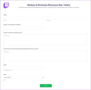 Modulo Di Richiesta Rimozione Ban Twitch Form Template
