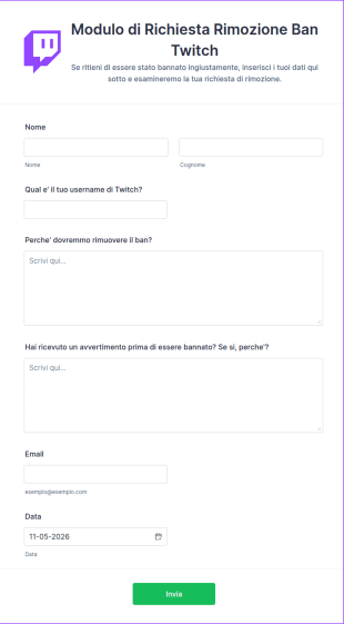 Modulo Di Richiesta Rimozione Ban Twitch