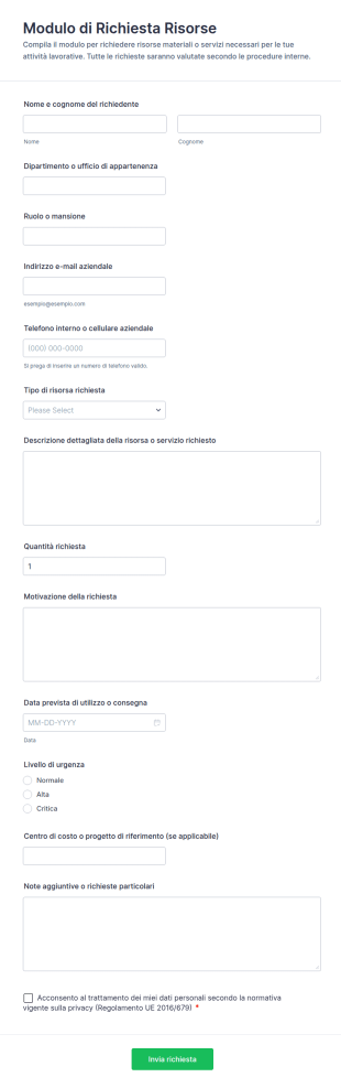 Modulo Di Richiesta Risorse
