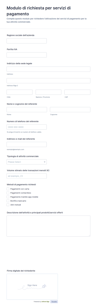 Modulo Di Richiesta Servizi Commerciali