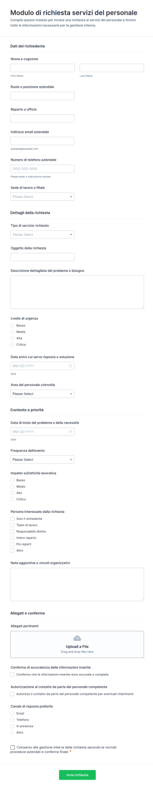 Modulo Di Richiesta Servizi Risorse Umane