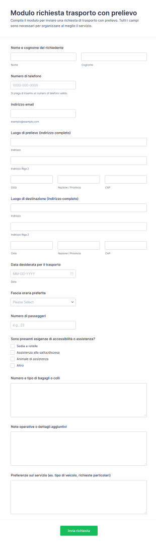 Modulo Di Richiesta Servizio Di Trasporto Pickup