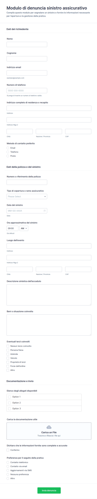 Modulo Di Richiesta Sinistri Assicurativi 🎯