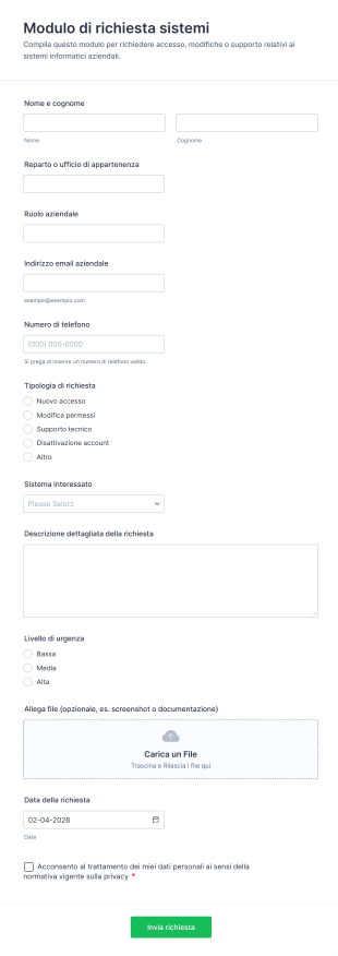 Modulo Di Richiesta Sistemi