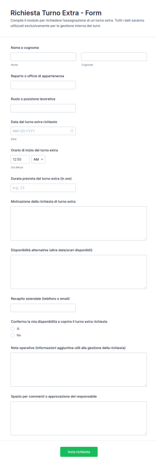Modulo Di Richiesta Turno Straordinario