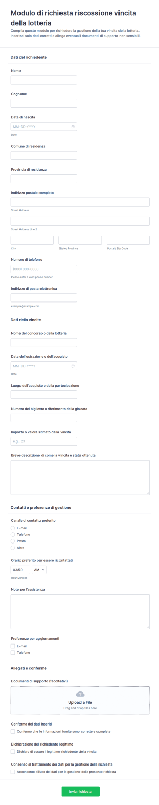Modulo Di Richiesta Vincita Lotteria