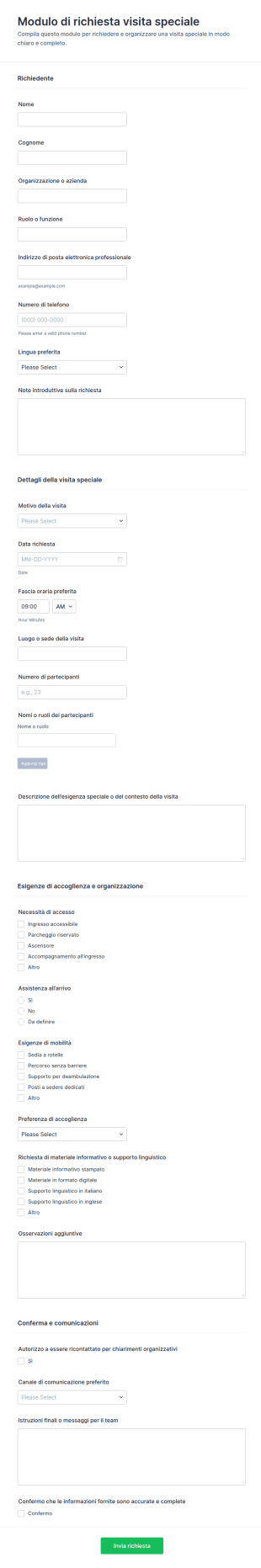 Modulo Di Richiesta Visitatore Speciale
