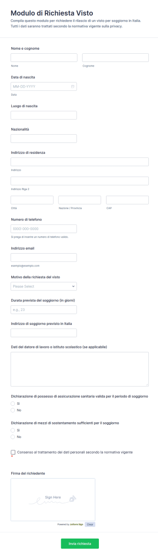 Modulo Di Richiesta Visto