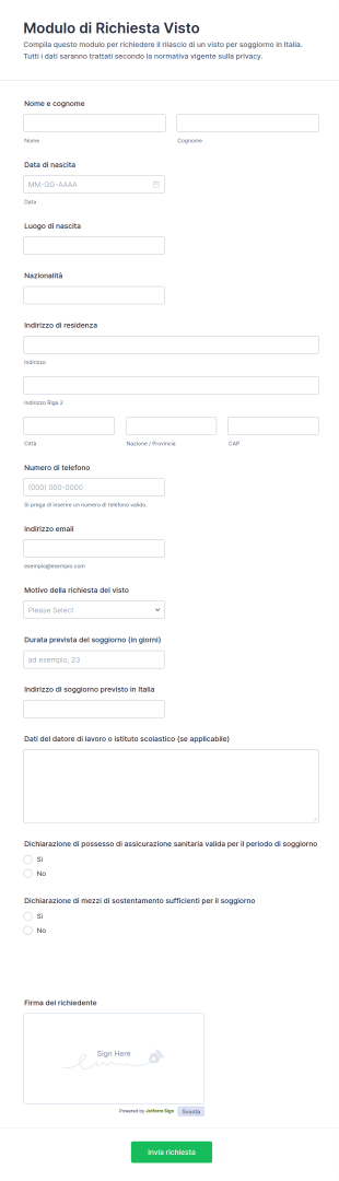 Modulo Di Richiesta Visto