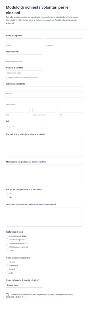 Modulo Di Richiesta Volontari Elettorali