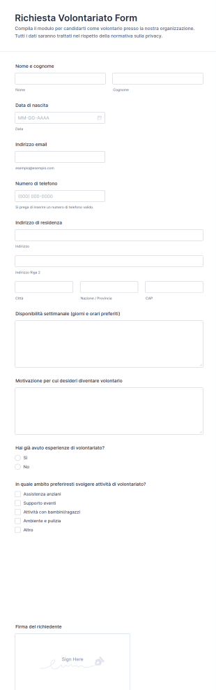 Modulo Di Richiesta Volontariato