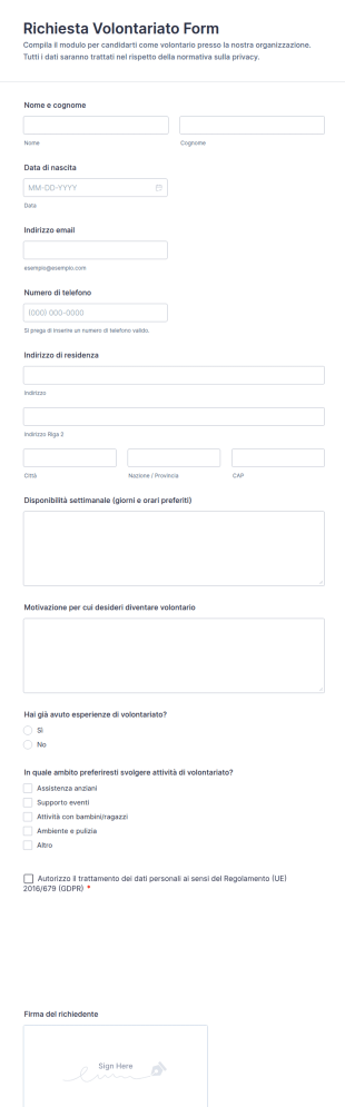 Modulo Di Richiesta Volontariato