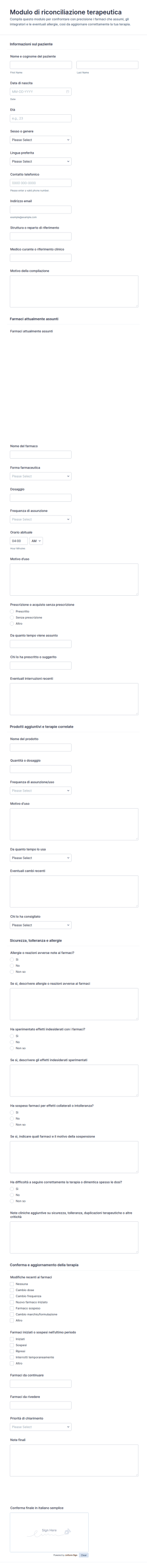 Modulo Di Ricognizione Sui Farmaci
