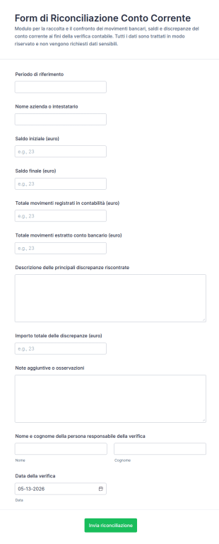 Modulo Di Riconciliazione Conto Corrente Form