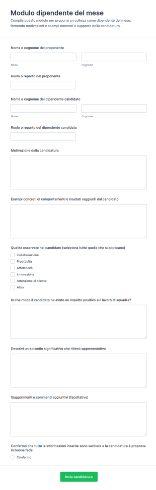 Modulo Di Riconoscimento Del Collaboratore Del Mese