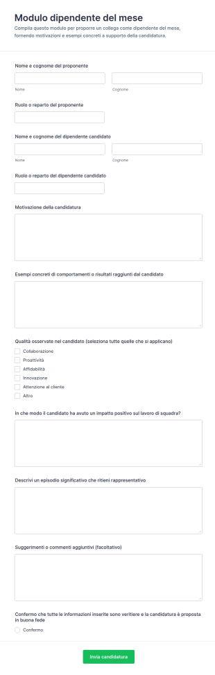 Modulo Di Riconoscimento Del Collaboratore Del Mese