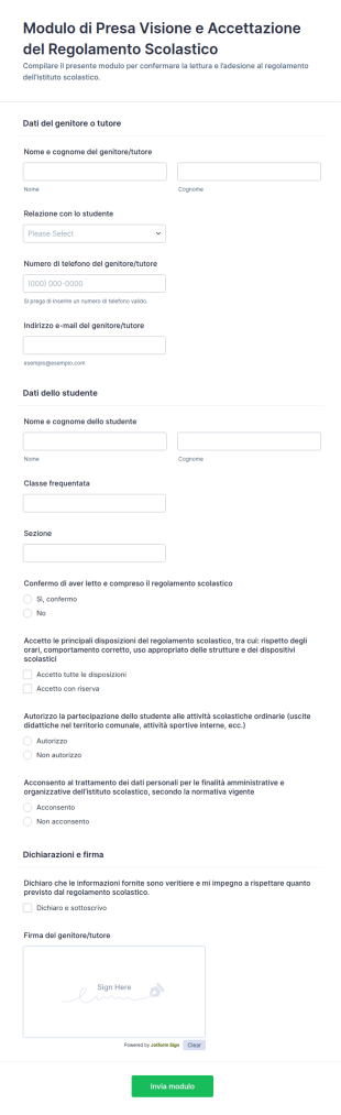 Modulo Di Riconoscimento Del Manuale Per Genitori E Studenti
