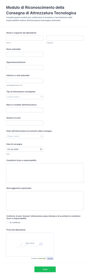 Modulo Di Riconoscimento Della Consegna Di Attrezzatura Tecnologica