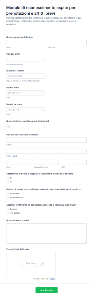 Modulo Di Riconoscimento Ospite Per Prenotazioni E Affitti Brevi